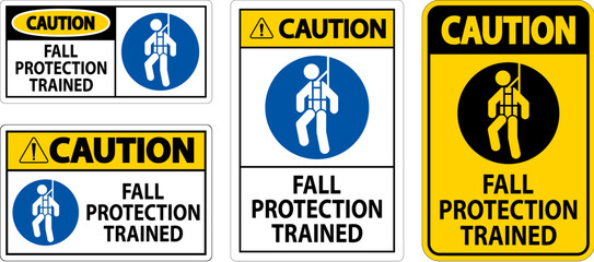 Hard Hat Decals, Caution Fall Protection Trained