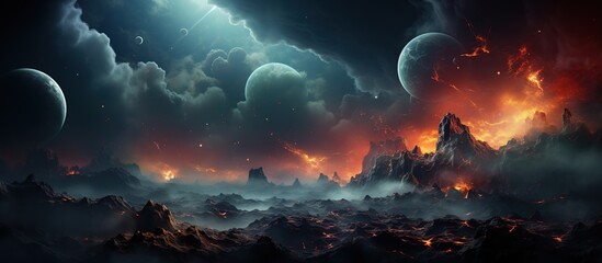 Fantasy cloudscape with fire and smoke. - obrazy, fototapety, plakaty