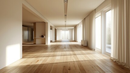 Obraz premium Empty apartment with wooden parquet floor. Real estate concept.