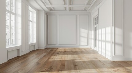 Obraz premium Empty apartment with wooden parquet floor. Real estate concept.