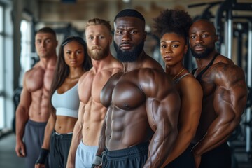 Fototapeta na wymiar A group of bodybuilders, Standing in Gym