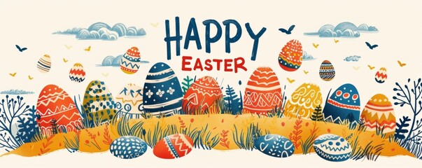 colorful eggs with happy easter Generative AI