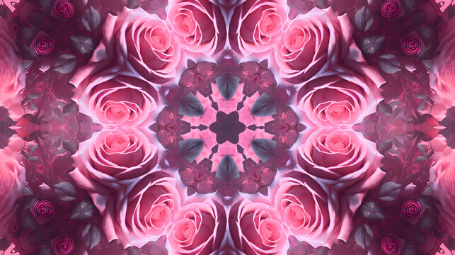 Kaleidoscope abstract image composed of flowers and roses