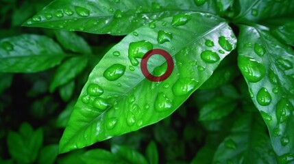 reducing icon on green leaf with water droplet Ai Generative - obrazy, fototapety, plakaty