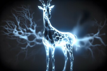 casted patronus spell of an ethereal transparent incorporeal spectral ghostly spirit of a giraffe appearing in the air, anime, cartoon, cinematic, dynamic, cinematic lighting, highly detailed, powefu