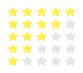 Rating vector flat illustration. Stylized yellow and gray stars on white background.