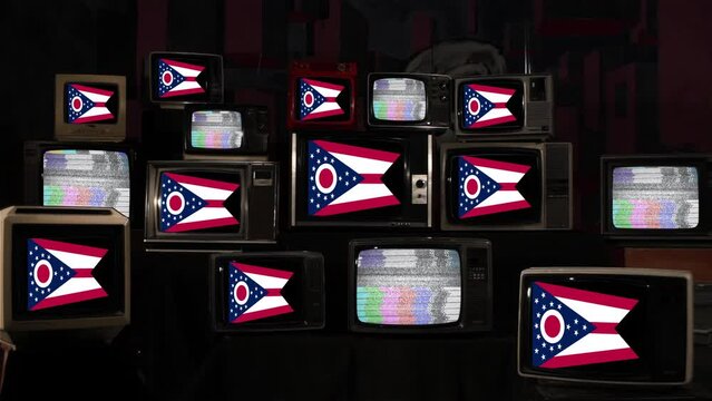 Flag of Ohio and Vintage Televisions. 4K Resolution.