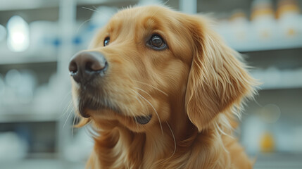 portrait of a golden retriever in the hospital