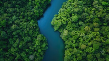 stunning aerial view of lush green forests and a clean river, symbolizing the beauty of our natural world on Earth Day