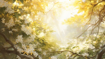scenery,a sheet of sweet-scented osmanthus, feature, ethereal, dreamy, romantic, soft lighting, nostalgic, watercolor,high resolution