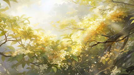 Fototapeta na wymiar scenery,a sheet of sweet-scented osmanthus, feature, ethereal, dreamy, romantic, soft lighting, nostalgic, watercolor,high resolution