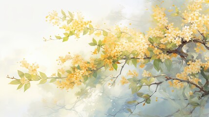 Obraz na płótnie Canvas scenery,a sheet of sweet-scented osmanthus, feature, ethereal, dreamy, romantic, soft lighting, nostalgic, watercolor,high resolution