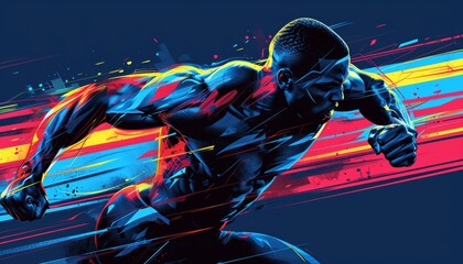 Powerful Energetic Bright Colors Illustrated Fitness Workout Muscle Man