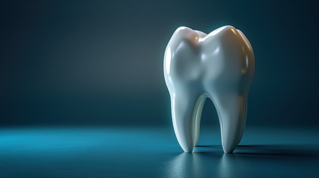 Tooth isolated on a blue background.  3D tooth with smile