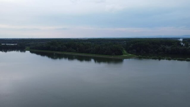 Drone Shot Of Trees And Rhine River At Germersheim