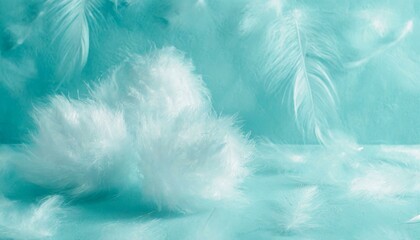 Fototapeta na wymiar Horizontal background with fluffy pastel feathers of light pink and blue colors