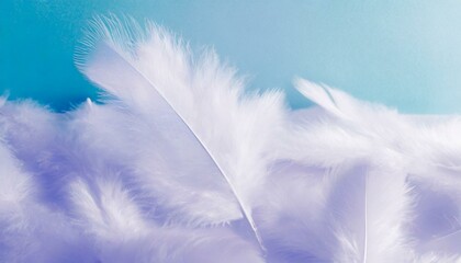 Horizontal background with fluffy pastel feathers of light pink and blue colors