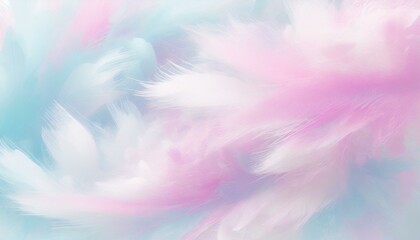 Fototapeta na wymiar Horizontal background with fluffy pastel feathers of light pink and blue colors