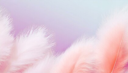Obraz premium Horizontal background with fluffy pastel feathers of light pink and blue colors