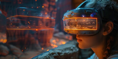 Museum exhibit enhanced with augmented reality, inviting visitor interaction with historical and scientific concepts via tech