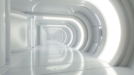 White background 3D room light abstract space technology tunnel stage floor. Empty white future 3D neon background studio futuristic corridor render modern interior silver road black wall design gray