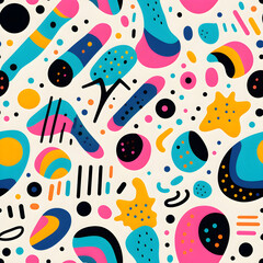 
Minimalistic pattern with lines and geometric shapes. Fashionable colorful simple background, wallpaper texture design for children, birthday