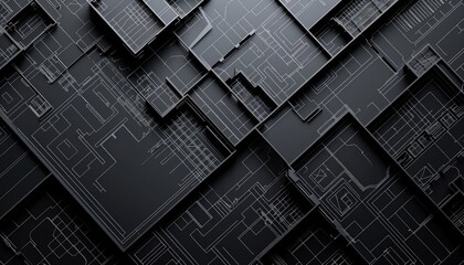 Abstract black architecture plans background from above, building engineering blueprints backdrop - obrazy, fototapety, plakaty