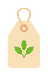 A beige price tag with a green plant symbol in flat vector illustration style, symbolizing the importance of purchasing eco-friendly and sustainable products