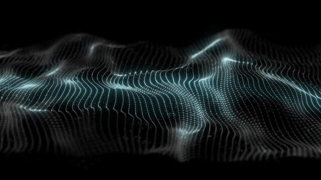 Digital dynamic wave. Abstract futuristic background with dots and lines. Big data visualization. 3D rendering.