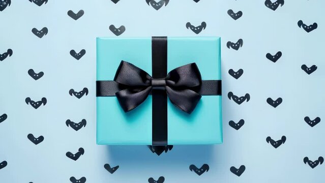 Beautiful blue gift box with black ribbon and bow. Perfect for birthdays, holidays, and special occasions