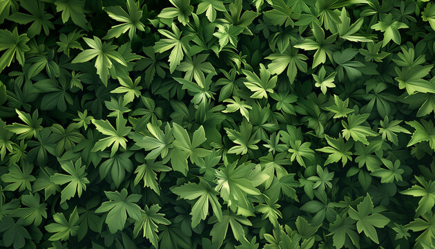 A dense and vibrant pattern of green leaves creates a lush, natural texture
