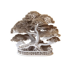 Majestic Bonsai Tree Island Illustration, No Background