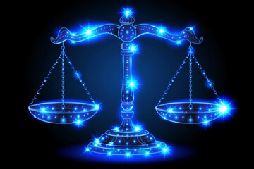 Blue libra zodiac sign on black background, symbolizing balance and harmony, celestial art element.