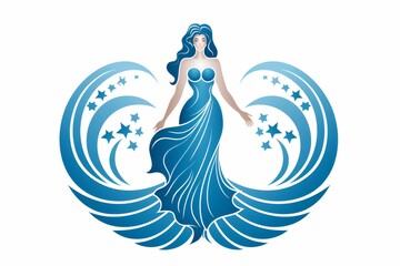 Astrological zodiac sign virgo symbol with shining blue color isolated on white background - obrazy, fototapety, plakaty