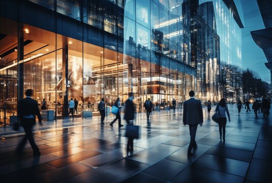 A Group Of People Walking In A City