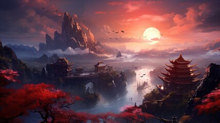 Fototapeta premium Chinese Style Fantasy Landscape Art