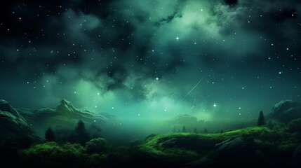Green foggy background with a lot of stars
