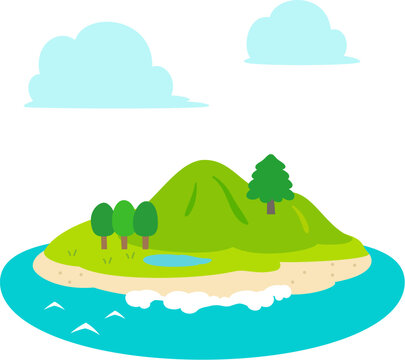 小島、無人島のデフォルメイラスト
