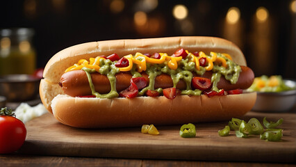 
"Classic Comfort: Hot Dog with Zesty Relish for a Flavorful Bite"