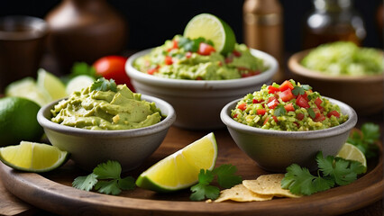 
"Exploring Mexican Cuisine: A Savory Selection Featuring Sauce, Guacamole, and Salsa"
