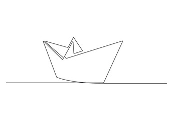 Aesthetic paper boat continuous one line drawing. Isolated on white background vector illustration. Premium vector