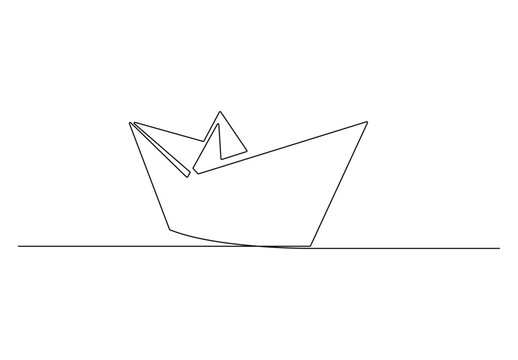 Aesthetic paper boat continuous one line drawing. Isolated on white background vector illustration. Premium vector