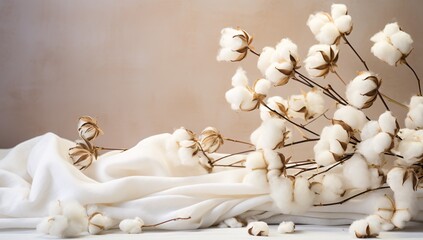 a cotton flowers on a white blanket