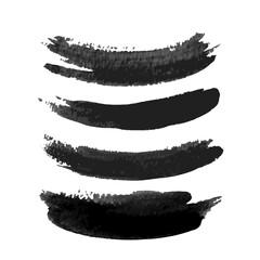 Set of black paint, ink brush strokes, brushes, lines. Dirty artistic design elements.