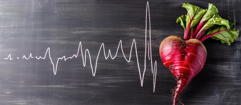 Heart-shaped beetroot with EKG on blackboard