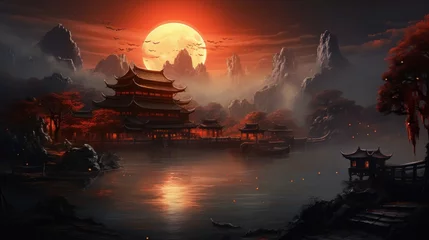 Badezimmer Foto Rückwand Chinese Style Fantasy Landscape Art © Damian Sobczyk