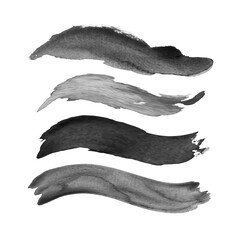 Set of black paint, ink brush strokes, brushes, lines. Dirty artistic design elements.