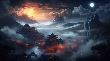 Obraz premium Chinese Style Fantasy Landscape Art