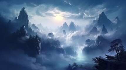 Naklejka premium Chinese Style Fantasy Landscape Art