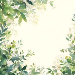 Green leaves watercolor background invitation template, Generative AI	
